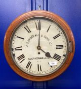 Clocks: 19th cent. Wall clock, cream painted dial J.J. Stockall & Sons Ltd, Clerkenwell Rd, in a