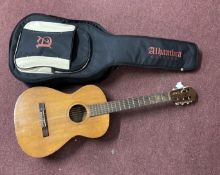 Musical Instruments: Hofner Flamenco Spanish guitar with case, distressed.