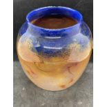 The Mavis and John Wareham Collection: Monart vase clear brown leading to bright blue, swirls all