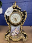 Clocks: Late 19th cent. Sevres style porcelain mantel clock with gilt bronze mounts decorated with a