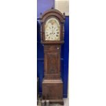 Clocks: Mid 19th cent. Short door mahogany longcase with break arch fretted top surmounted by turned