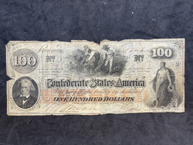 Numismatics: Banknotes Confederate States of America $100 bill, June 6 1862, circulated, well