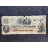 Numismatics: Banknotes Confederate States of America $100 bill, June 6 1862, circulated, well