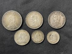 Numismatics/Coins: Victoria, a group of six silver coins from the reign of Queen Victoria, all