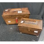 19th cent. Rosewood sarcophagus shaped tea caddy, two mixing containers, a central mixing bowl on