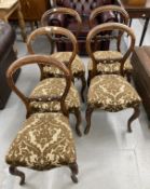 Victorian set of 5 mahogany balloon back dining chairs with cabriole legs upholstered seats.
