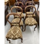 Victorian set of 5 mahogany balloon back dining chairs with cabriole legs upholstered seats.