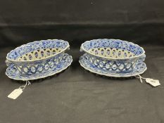 Ceramics: 19th cent. Spode pair of chestnut baskets and stands of oval form with twin handles and