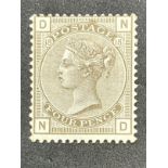 Stamps: GB 1882, SG160 4d grey brown, plate 18, mint hinged, DN.