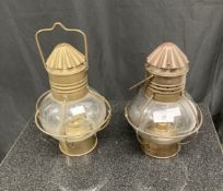 20th cent. Maritime: Brass hanging lifeboat lamps, one marked 'Wedge'. (2)