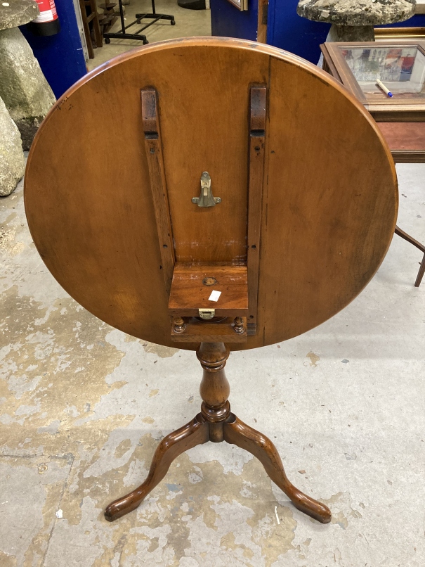 20th cent. Tripod table, burr elm dished top on a bird cage support turned column and three cabriole - Image 2 of 2