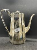 Hallmarked Silver: Hot water jug with black wooden handle and finial, hallmarked London. Weight 22.