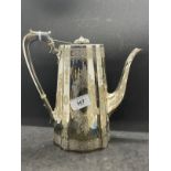 Hallmarked Silver: Hot water jug with black wooden handle and finial, hallmarked London. Weight 22.