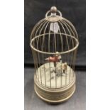 19th/early 20th cent. Continental bird automaton, brass cage, two songbirds on branch with
