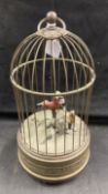 19th/early 20th cent. Continental bird automaton, brass cage, two songbirds on branch with