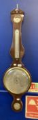 19th cent. Mahogany banjo barometer broken pediment top, silver dial.