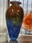 The Mavis and John Wareham Collection: Adam Aaronsen signed vase, blue rising to deep red. 13¾ins.