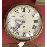 Clocks: Mid 20th cent. Brass bulkhead clock 8ins. dial made in England, unsigned.