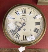 Clocks: Mid 20th cent. Brass bulkhead clock 8ins. dial made in England, unsigned.