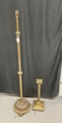 Metalware: Early 20th cent. brass adjustable standard lamp, round column on an embossed round base