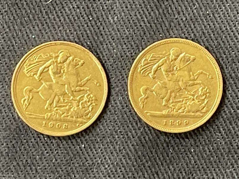 Coins/Numismatics: Gold George V and Queen Victoria Half Sovereigns 1899 and 1908. - Image 2 of 2