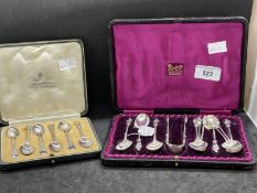 Hallmarked Silver: Cased set of six apostle spoons and tongs, Birmingham 1891 and four apostle