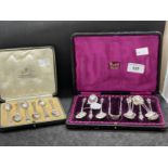 Hallmarked Silver: Cased set of six apostle spoons and tongs, Birmingham 1891 and four apostle