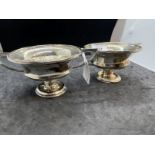Hallmarked Silver: Pair of bon bon dishes on circular foot with C shaped handles hallmarked