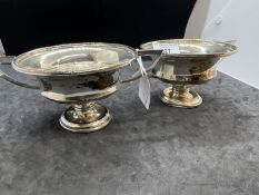 Hallmarked Silver: Pair of bon bon dishes on circular foot with C shaped handles hallmarked