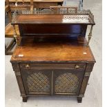 Regency Rosewood chiffonier, the top with brass inlay & turned gilt brass columns supporting a shelf