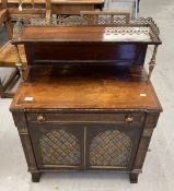 Regency Rosewood chiffonier, the top with brass inlay & turned gilt brass columns supporting a shelf