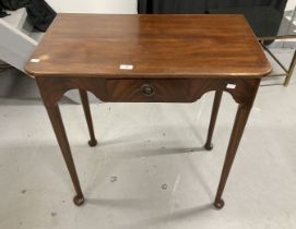 Georgian style mahogany side table, shaped frieze with single small drawer to the centre on turned