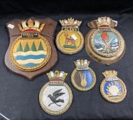 Maritime: Naval ships cast metal crests, Apollo, Barrosa, Alert, Coquette, etc. (12)