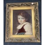 19th cent. Crystoleum portrait of a child signed lower left Ludwig Knaus 1882, in gilt frame.