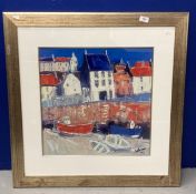 John Cowrie Morrison 1948: Print (hand embellished giclee) "Boats in a Harbour", signed Jolomo No.