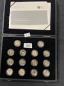 Coins/Numismatics: Royal Mint One Pound Coin 25th Anniversary silver proof collection, of fourteen