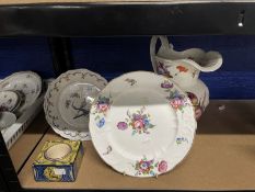 19th cent. Coalport porcelain blind relief hand painted with roses and other flowers, plate 10ins.