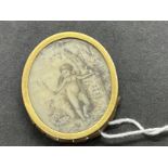 Continental School: 19th cent. Miniature on ivory, putto stood by a tree with inscription 'un scul m