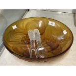 The Mavis and John Wareham Collection: 1930s Jobling amber glass bowl, three birds of paradise