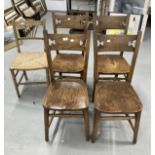 19th cent. Elm chapel chairs with bible holders, pierced backs, turned legs and cross stretchers,