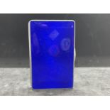 White metal and blue enamelled rectangular hinged box stamped 925, tests as silver. 3ins. x 2ins.
