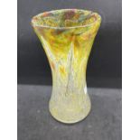 The Mavis and John Wareham Collection: Monart tall vase yellow with multicoloured swirls all over.