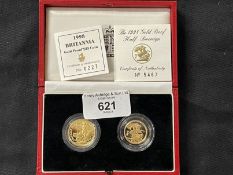 Coins/Numismatics: Royal Mint two coin set 1998, £25 Britannia & Half Sovereign both Proof FDC boxed