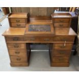 19th cent. Mahogany desk with integral reading slope with leather skiver, two four drawer pedestal