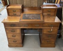 19th cent. Mahogany desk with integral reading slope with leather skiver, two four drawer pedestal