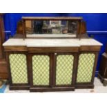 Mid 19th cent. Rosewood marble topped break front sideboard with raised shelf, pierced brass gallery