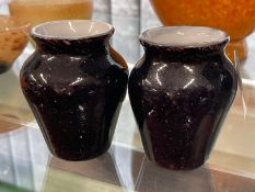 The Mavis and John Wareham Collection: Monart miniature vases one pale white inner overlaid dark