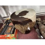 Tribal: African zebra skin drum. 15ins. x 17ins.