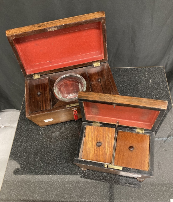 19th cent. Rosewood sarcophagus shaped tea caddy, two mixing containers, a central mixing bowl on - Image 2 of 2