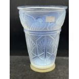 The Mavis and John Wareham Collection: Art Deco opalescent tapering vase, geometric bottom, birds